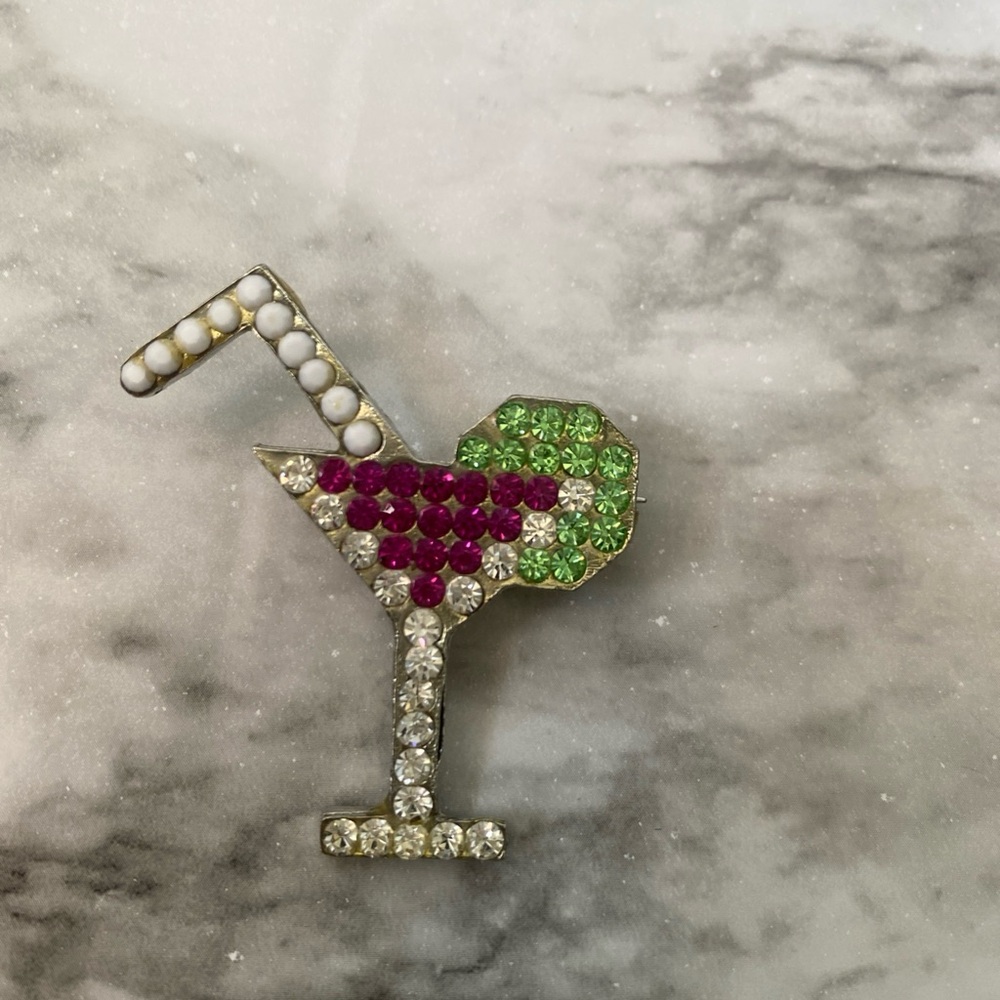 Vintage Idemaria Austrian Crystal Margarita glass Brooch Italy